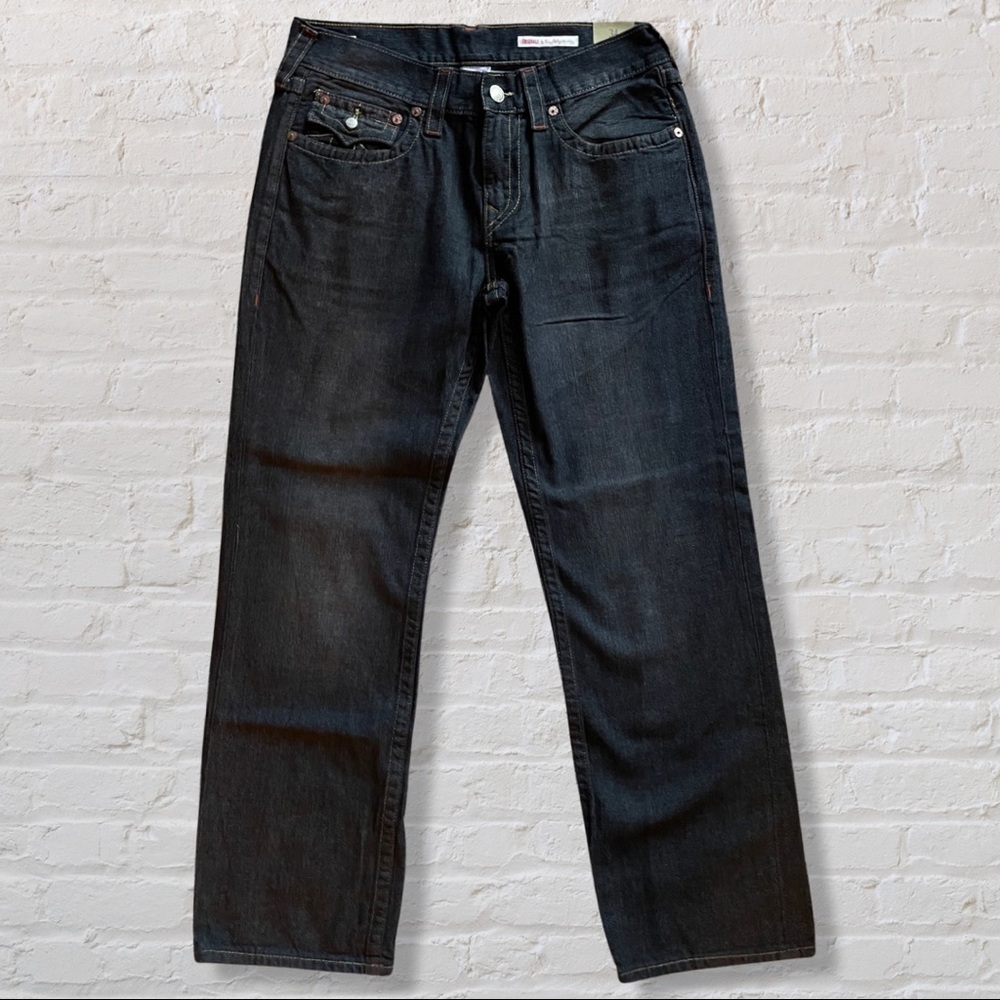 NWT True Religion Men's Ricky Straight Black Jeans Size 34 X 32 $188 USA made